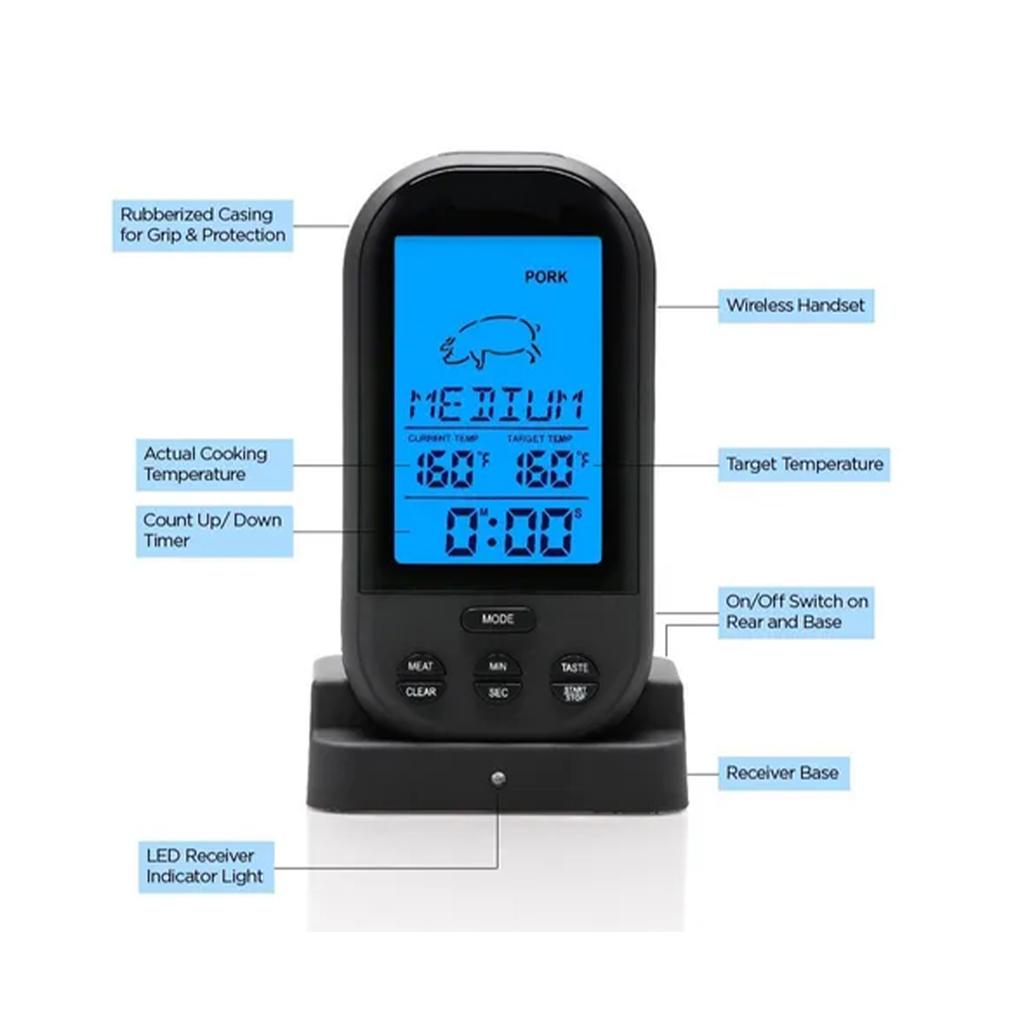 Drahtloses Fernbedienungs-Digitalthermometer Timer Koch-Fleischthermometer Sonde Fleisch Steak BBQ Temperaturanzeige Küche