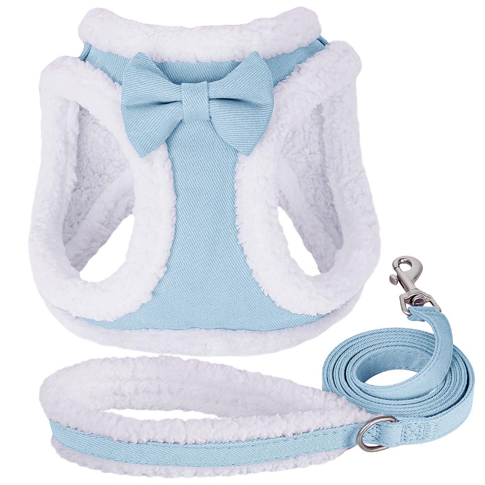 Winter Warm Pet Dog Harness Leash Set Soft Fur Padded Puppy Cat Harness Vest Thick Dogs Vest For Small Medium Dogs Chihuahua Pug
