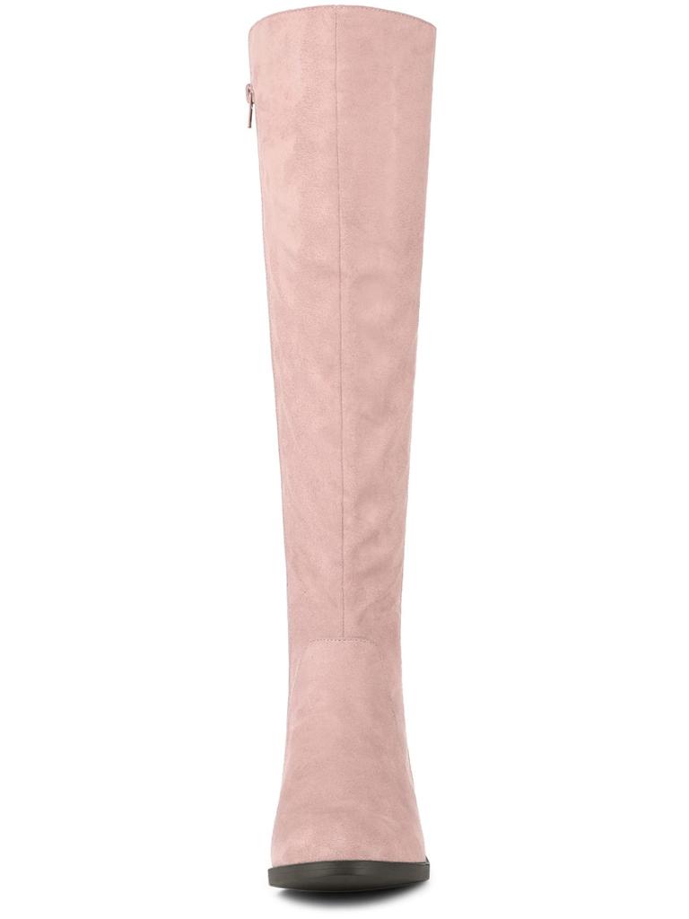 Allegra K Women's Knee-High Boots with Side Zipper and Chunky Heel, Dust Pink, Size 25.5cm