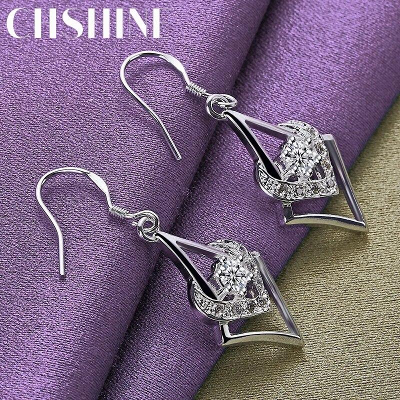 CHSHINE 925 Sterling Silver Geometric Zircon Earrings For Women Fashion Charm Jewelry