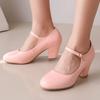 Women's Block High Heels Pumps Big Size 45 Lolita Mary Jane Shoes Elegant Black Red Pink Blue Heeled Office Wedding Shoes Ladies