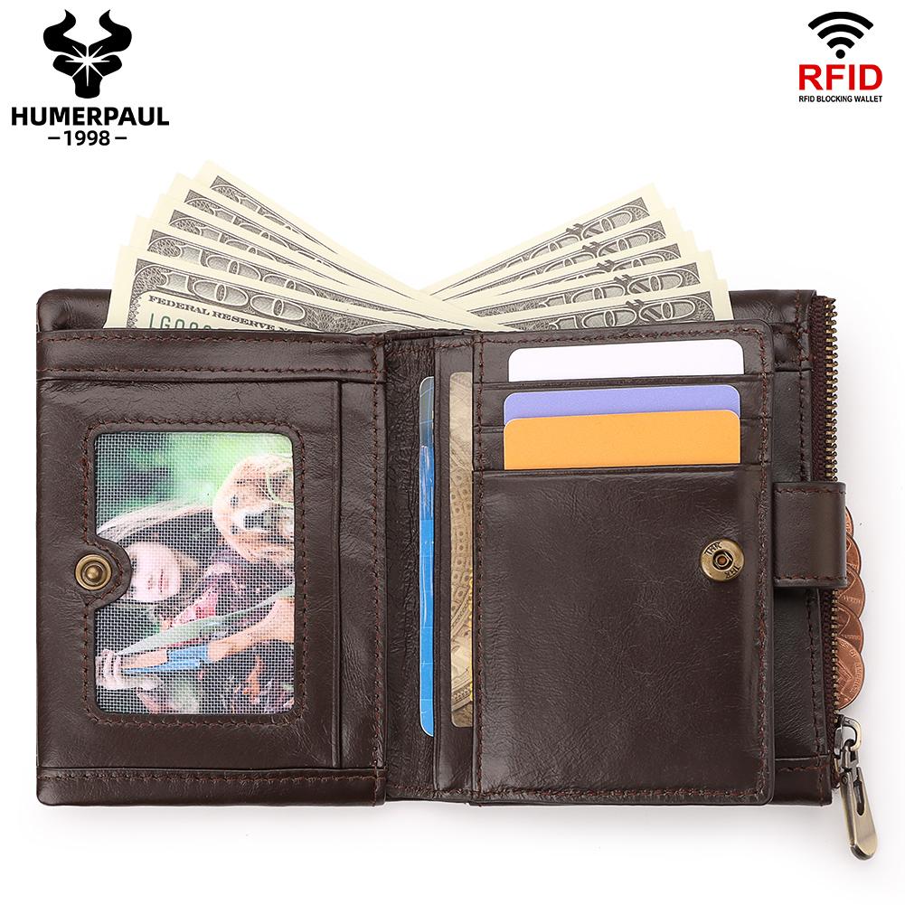 Humerpaul Portfel męski z prawdziwej skóry. Skórzana portmonetka na monety z wieloma kartami Rfid