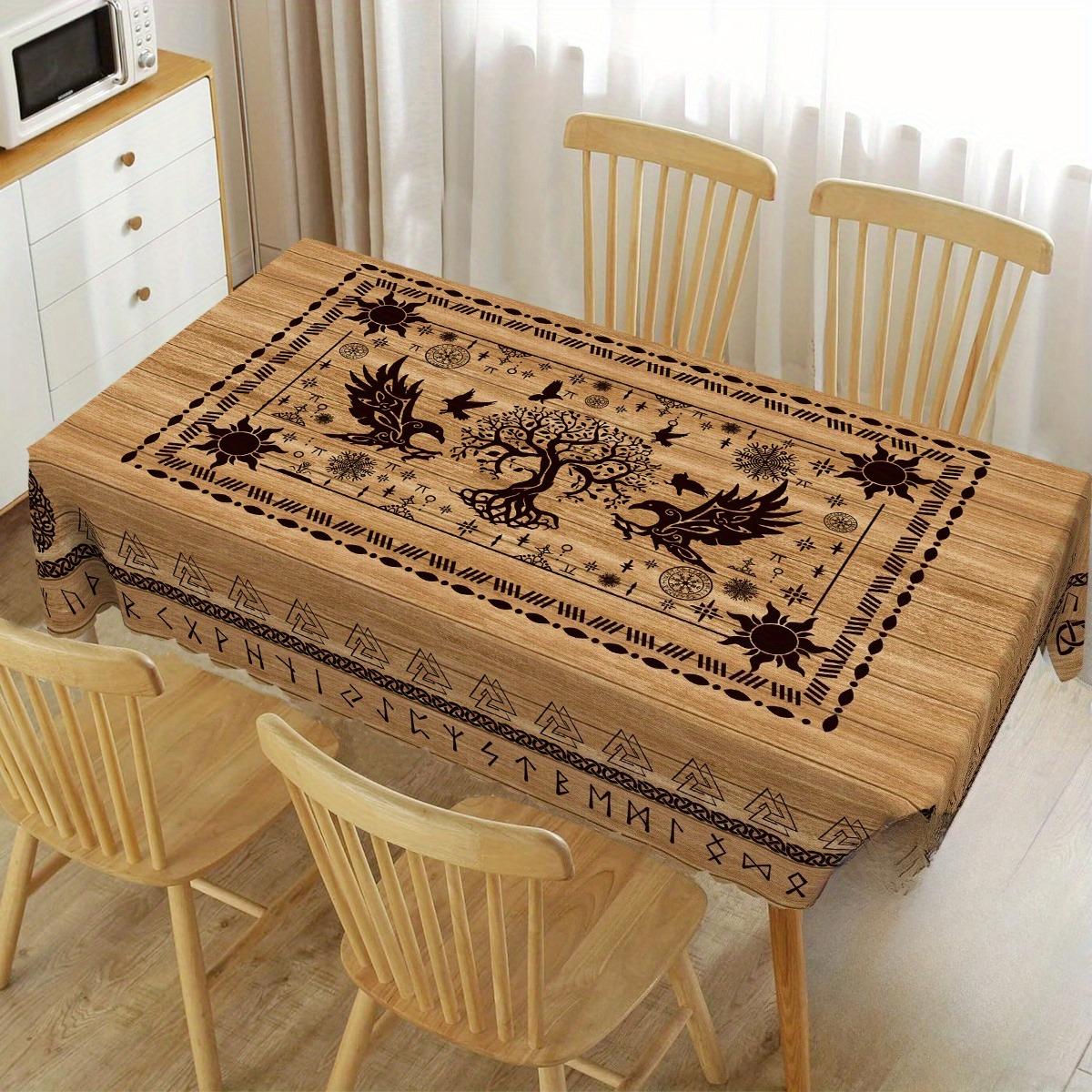 Vintage Viking Stijl Levensboom Tafelkleed Feestdecoratie Scandinavisch Bruin Houten Rechthoekig Tafelkleed Keukentafel Decor 100x160cm