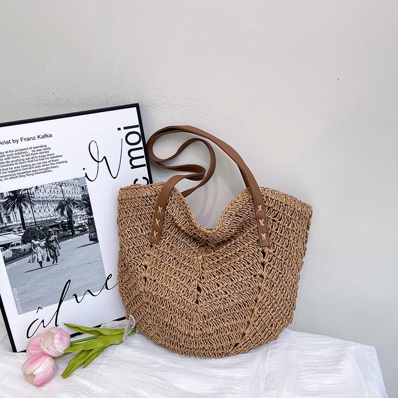 

Shoulder Underarm Bag Ladies Vintage Tote Bag Summer Seaside Beach Vacation Woven Straw Bag хаки