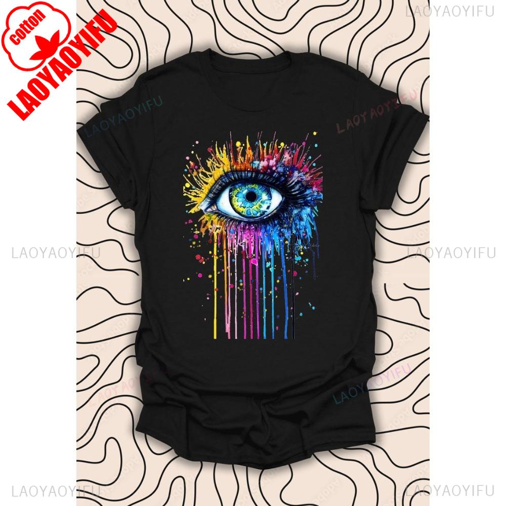 Dripping Eye TShirt Vibrant Graphic Tee Unique Artistic Design Unisex Men Women Shirt Creative Design Fashion Hip Hop Streetwear