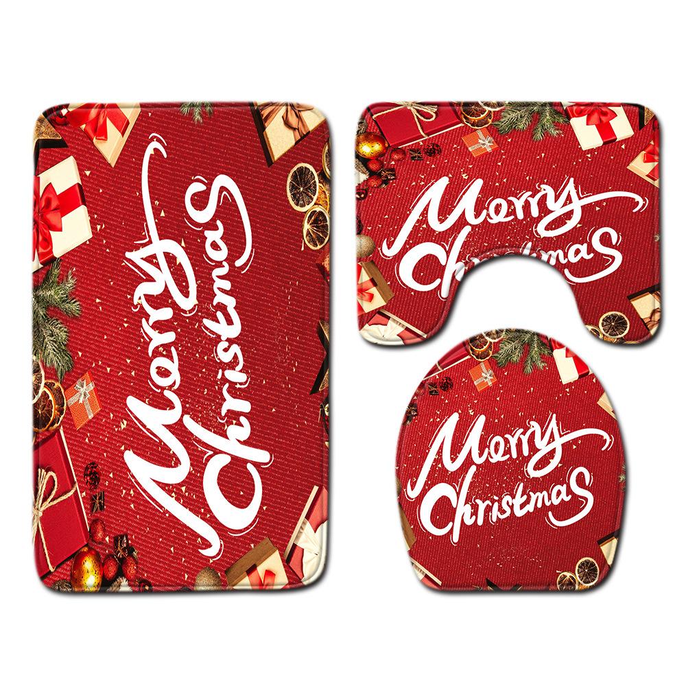 Christmas Bathroom Floor Mat Toilet Three-Piece Set