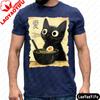 Black Cat Ramen Love Japanese Art Printed Shirt Summer Casual Fashion Unisex TShirt Cat Lovers Food Theme Tee Men Cotton Tops