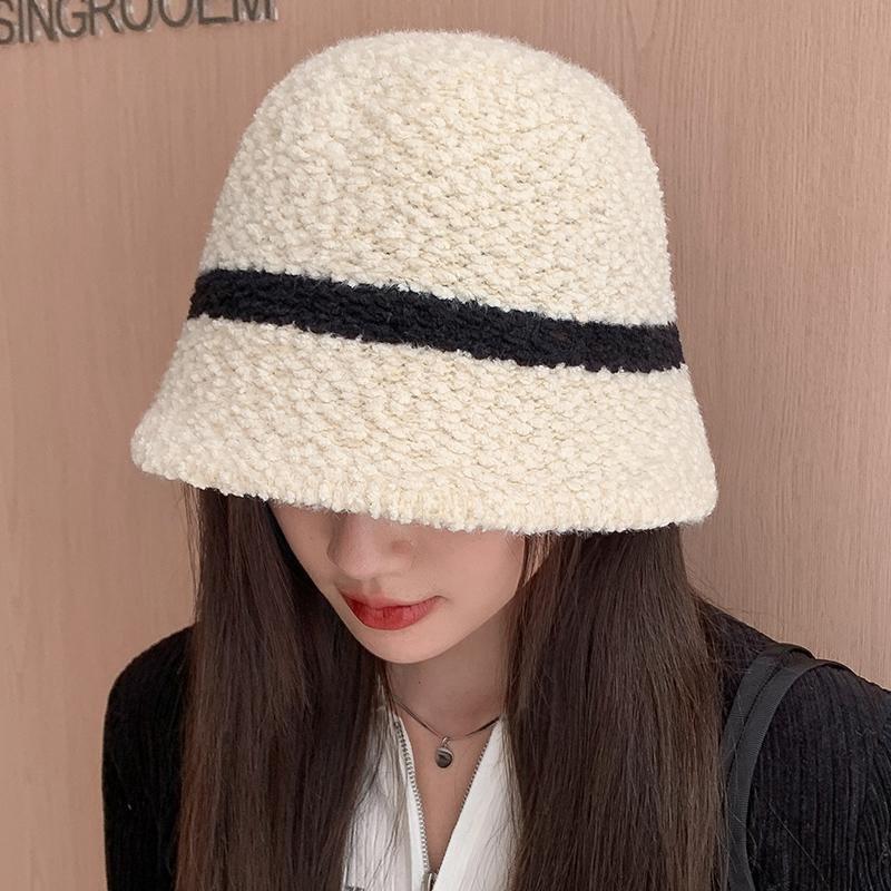 

Шапка женская осенне-зимняя, плюшевая, теплая, рыболовная шапка с цветными блоками, корейская, большая, с окружностью головы, полосатая, вязаная шапка, модная