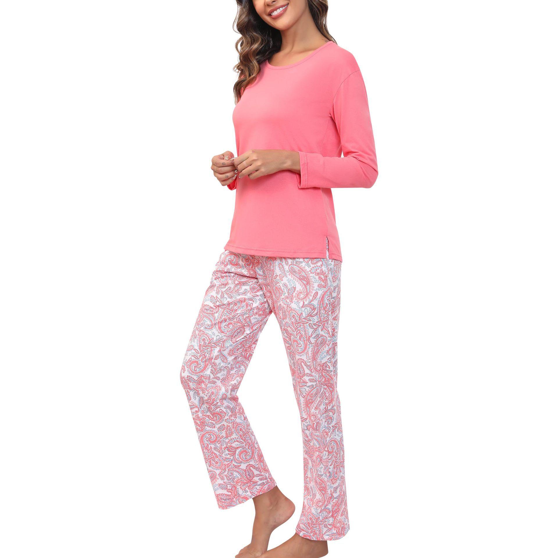 

Новая модная повседневная пижама, домашняя одежда, комплекты с рубашками с длинным рукавом и длинными брюками для женщин на осень и зиму S розы красного