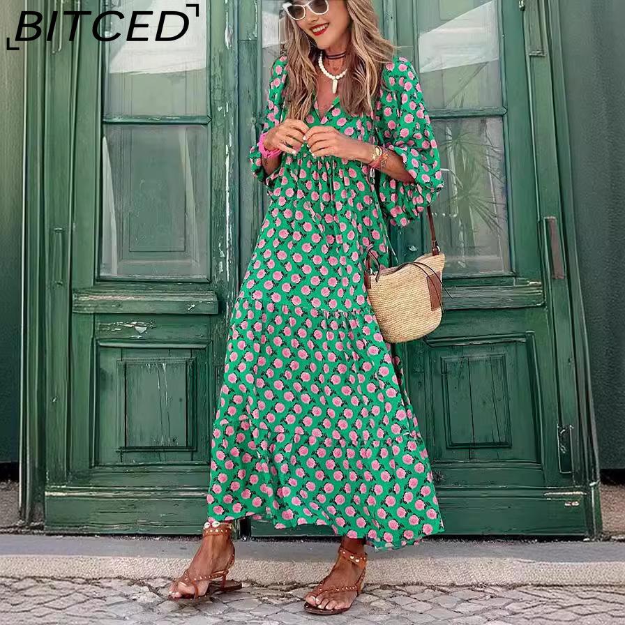 BITCED Women's Summer Printed Maxi Dress Bohemian-Style Dress