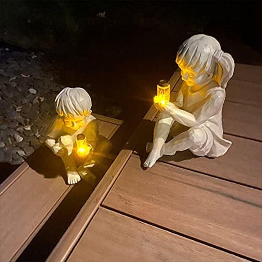 Buy Ornament Boy & Girl Statues Solar Children Statues Garden