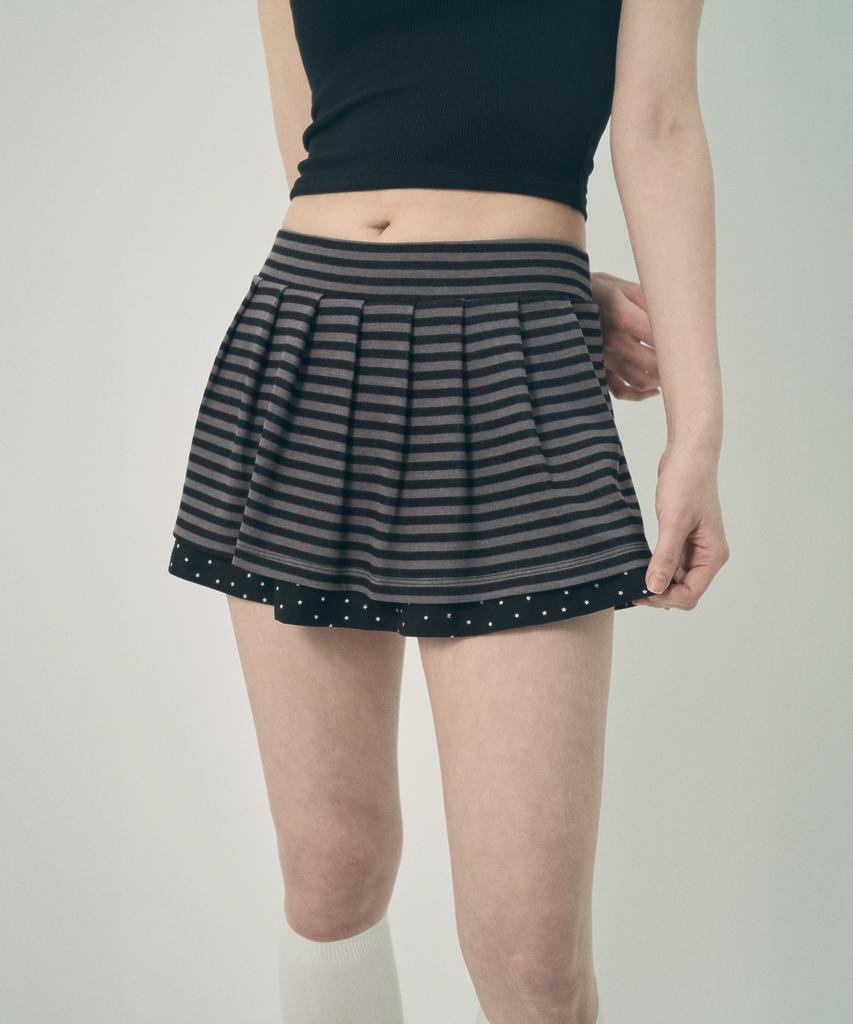 Mihebeu Striped Layered Skirt Pants
