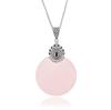 Handmade Rose Quartz Disk Pendant: Sterling Silver Garnet Accent