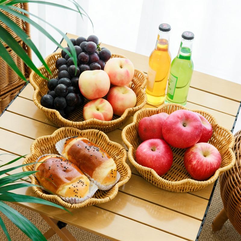 Multistyles Imitation Rattan Fruit Plate Retro Woven Handheld Creative House Candy Packaging Creative Household Storage Baskets