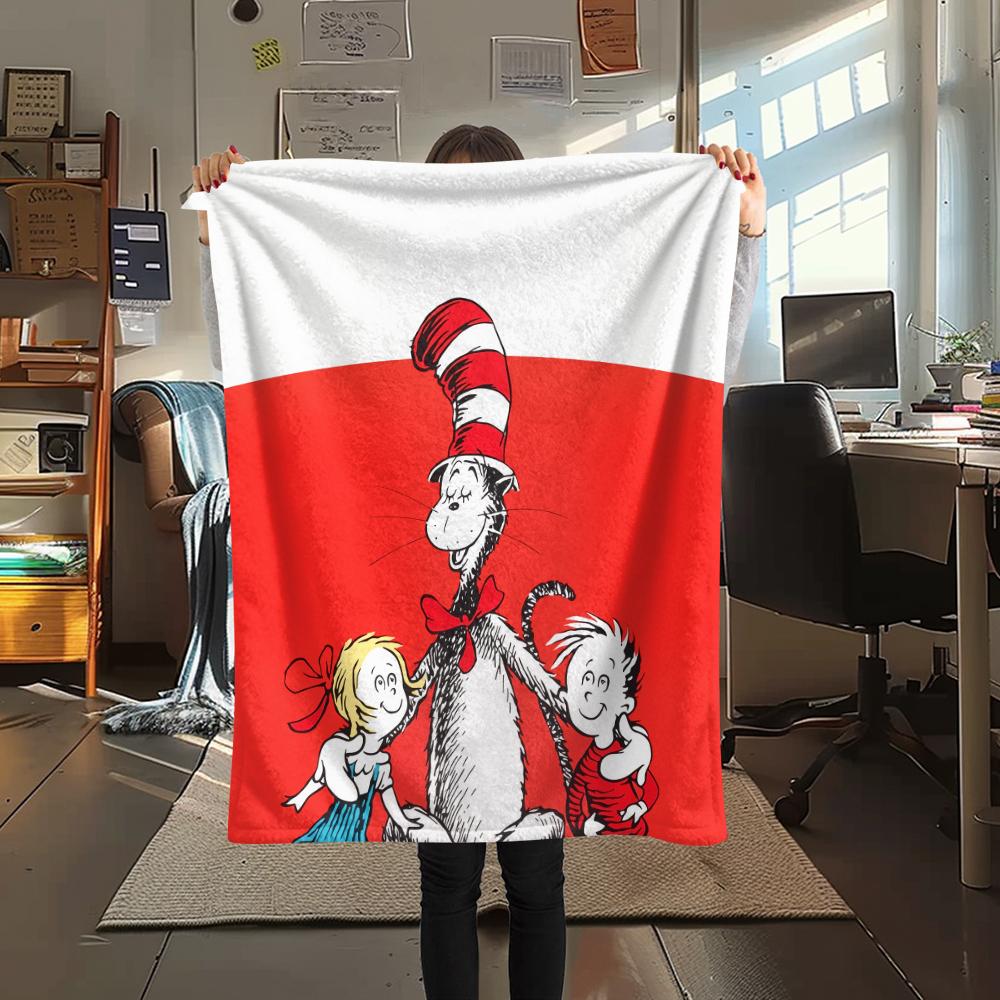 De Kat met de Hoed, patroon Flanellen Deken, Hoge kwaliteit Comfortabel voor Alle Seizoenen, Woondecoratie, Warmte en Comfort, Perfect voor Cadeaus.
