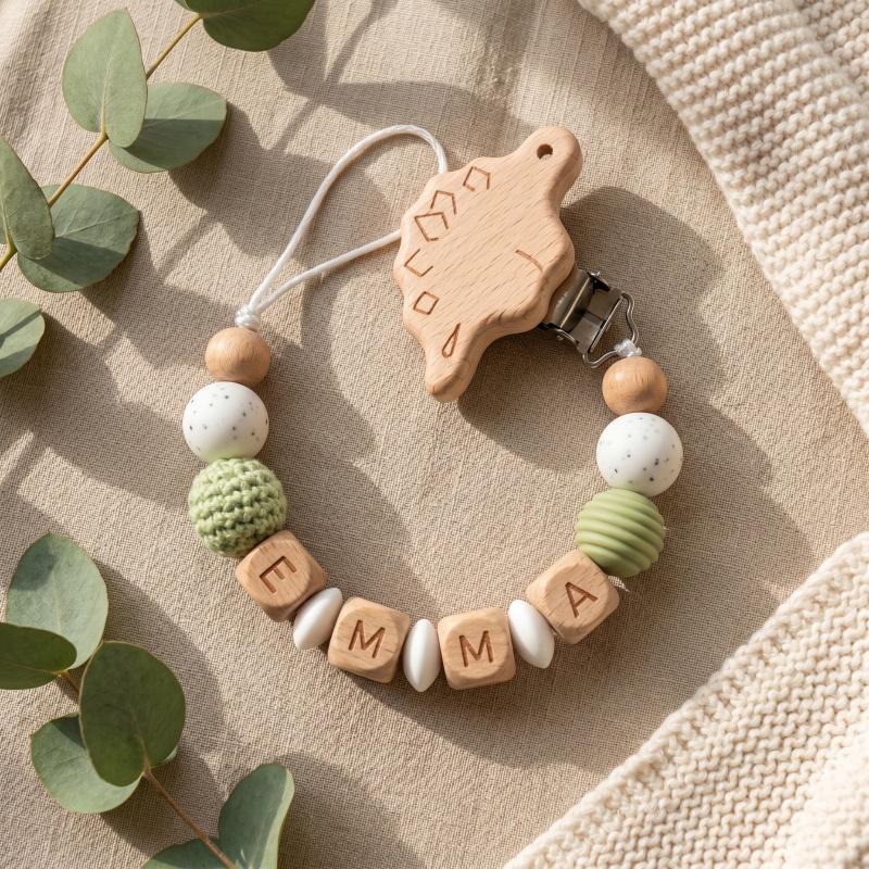 Suport Personalizat pentru Suzetă Nume Personalizat Silicon Mărgele de Lemn Lanț pentru Dentitie Bebeluși Suport pentru Suzetă Fără BPA Cadou pentru Baby Shower Nou-născut