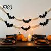 Halloween Banner Decoration 2 Pcs 7.5FT Garland, Felt Pumpkin Ghost Bat Skull Garland with Fireplace Wood Beads, Party Hanging for Doorway Indoor