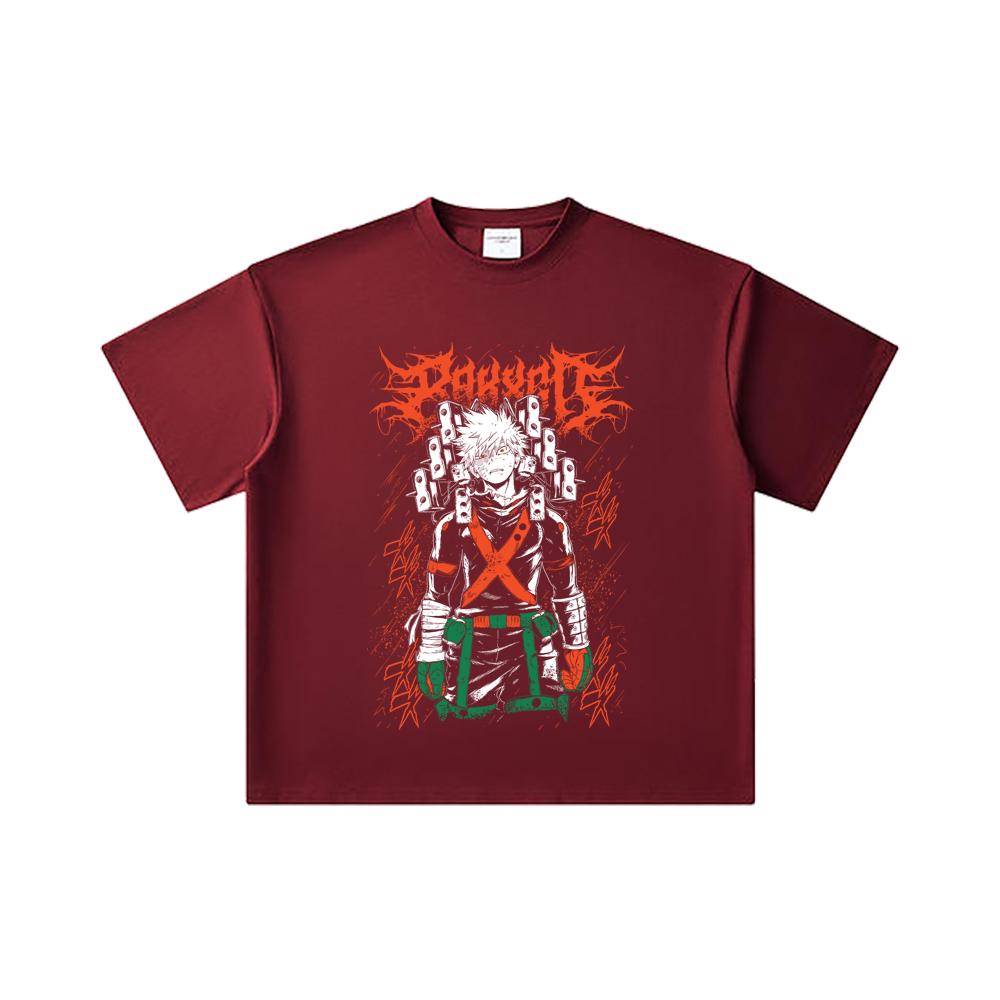 260 GSM Double Yarn 32 Count 100% Cotton My Hero Academia V24 Bakugo Print Unisex Heavy Cotton T Shirt