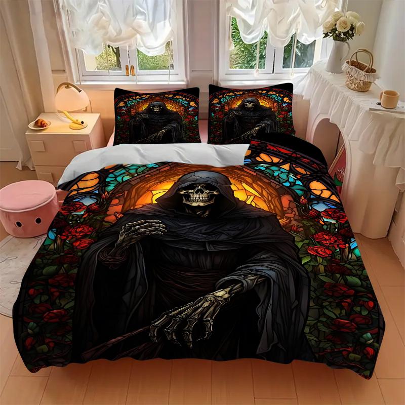 3Pcs Gothic Glass Reaper Bedding Set Soft Fabric Duvet Cover Pillowcases Home Christmas Xmas Halloween Gift 1 Duvet Cover 2 Pillowcase G13