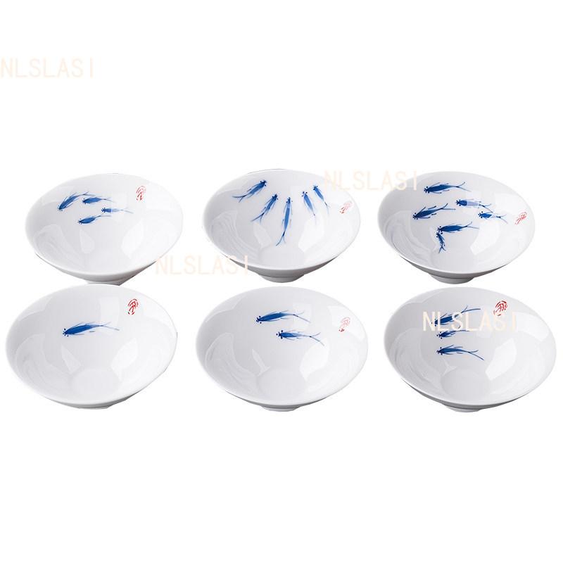 6pcs 30ml Ceramic Tea Cup Set Hand Drawn Small Fish Hat Cup Jingdezhen Blue and White Tea Cup Chinese Style Drinking Utensils