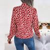 Women's Autumn Winter Temperament Contrast Color Lace Up Lantern Sleeves Chiffon Top Blouses
