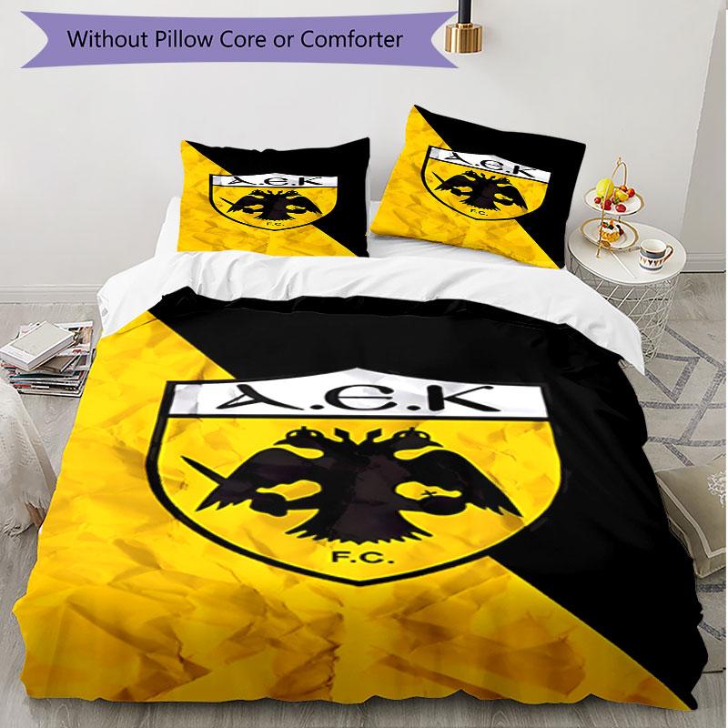 3-teiliges Bettbezug-Set (1 * Bettbezug + 2 * Kissenbezug, ohne Kern), AEK Athen FC Print Weiches Ganzjahres-Bettwäscheset, Schlafzimmerdeko Geschenk