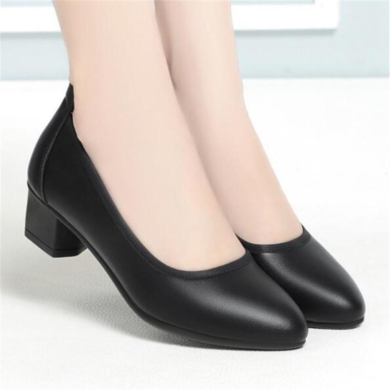 Fashion New Women Soft Leather Low Heel Comfortable Middle Aged Pumps Office Work Casual Wedges Shoes