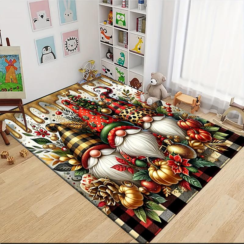 1Pc Holiday Gnomes Celebration Carpet Rug Soft Washable Antislip Home Living Room Sofa Mats Personalized Christmas Rug