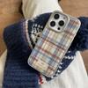 Autumn-Winter Retro Imitation Plush Line Plaid Sliver Edge Cover Case for iPhone 13 14 15 16 Pro Max Protective Phone Case