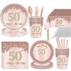 Elegant Rose Gold Diamond Disposable Tableware 50th Birthday Party Decor