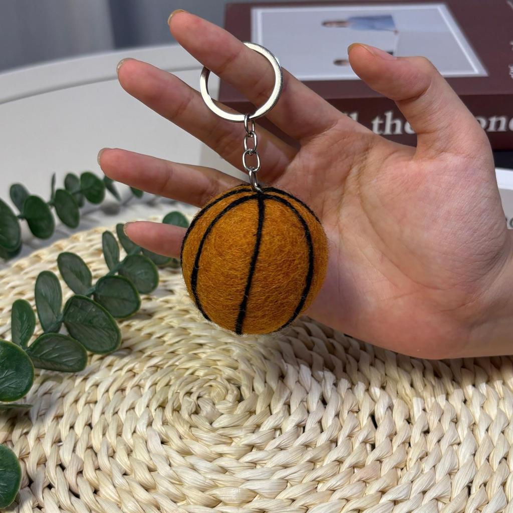 Nepal Wool Felt Sporty Pendant Keychain with Plush Ball Charm