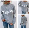 BITCED Fall/Winter Christmas Sweater Casual Women's Half-High Neck Snowflake Knit Top