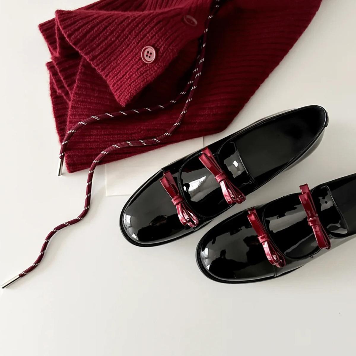 

Версия из коровьей кожи~ Натуральная кожа ретро бант платформа маленькие кожаные туфли универсальные круглый носок слипоны на плоской подошве 40