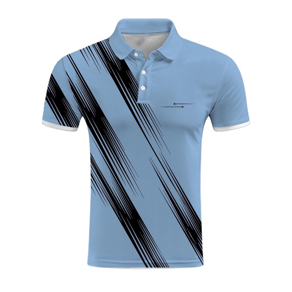 2026 Summer New Style Men's Short-Sleeved Polo Shirt with 3D Vertical Pattern Print - Street Casual