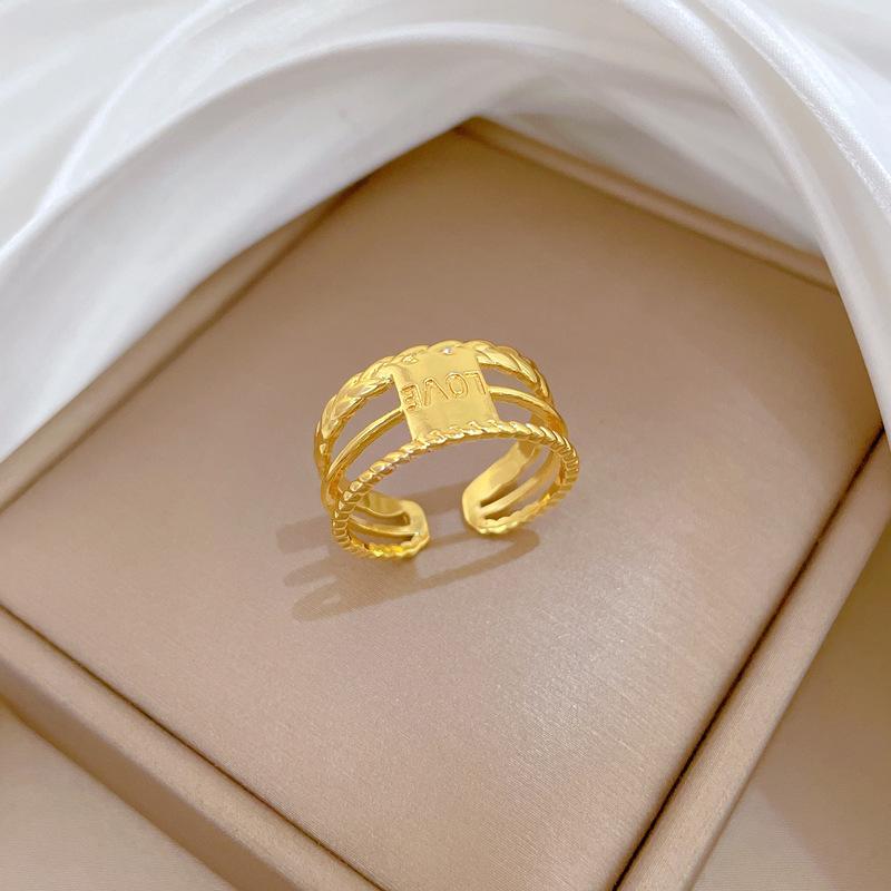 Real Gold Minimalist Love Ring Opening Adjustable Simple Jewelry Japanese Ring Couple Ring