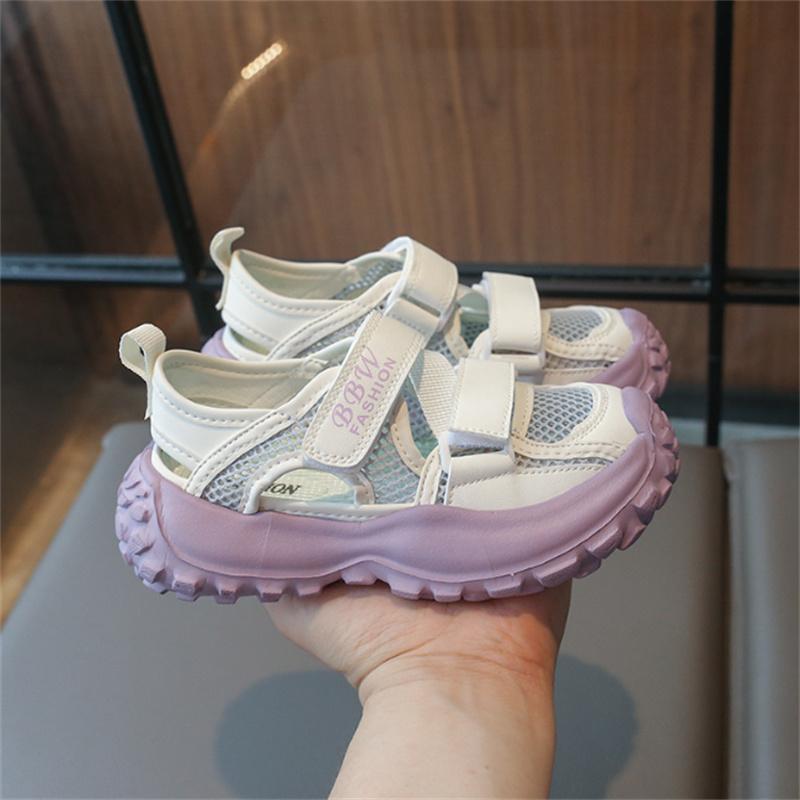 

New Summer Children Shoes Mesh Breathable Boys Sport Shoes Cute-out Soft Sole Closed Toe Beach Girls Sandals EU26-36 30 фіолетовий