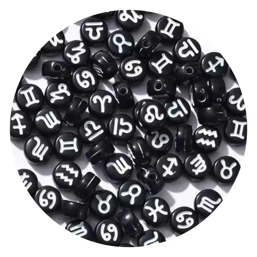 100-500PCS Acrylic Zodiac Beads Round Flat Loose Spacer Constellation Beads For Jewelry Making Diy Bracelet Necklace Accessories