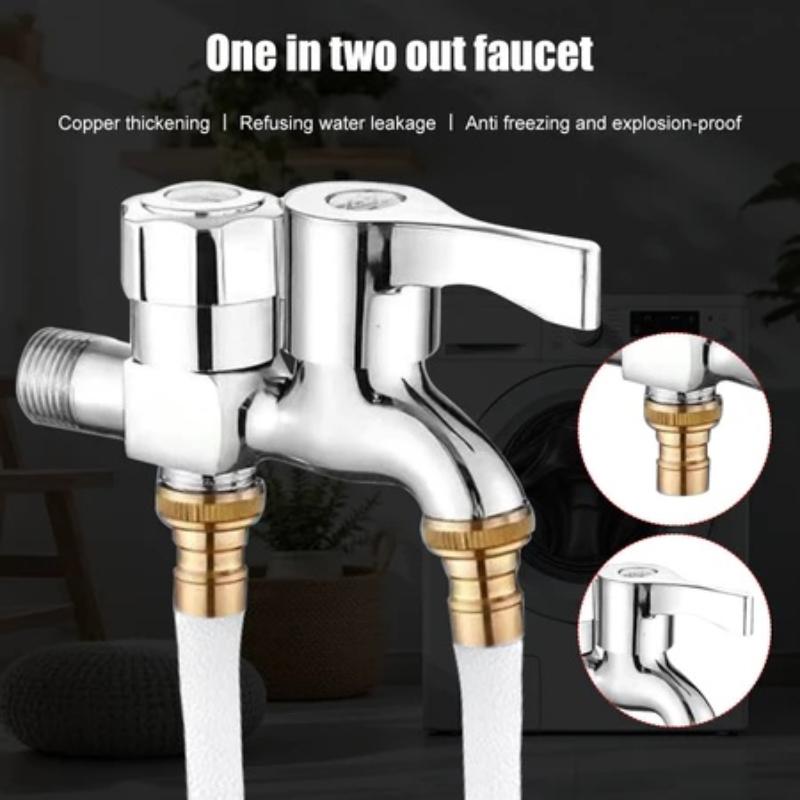 Robinet Lave-linge en Acier Inoxydable Multifonctionnel Noyau en Cuivre Double Sortie pour Lave-linge Domestique Rénovation Salle de Bain