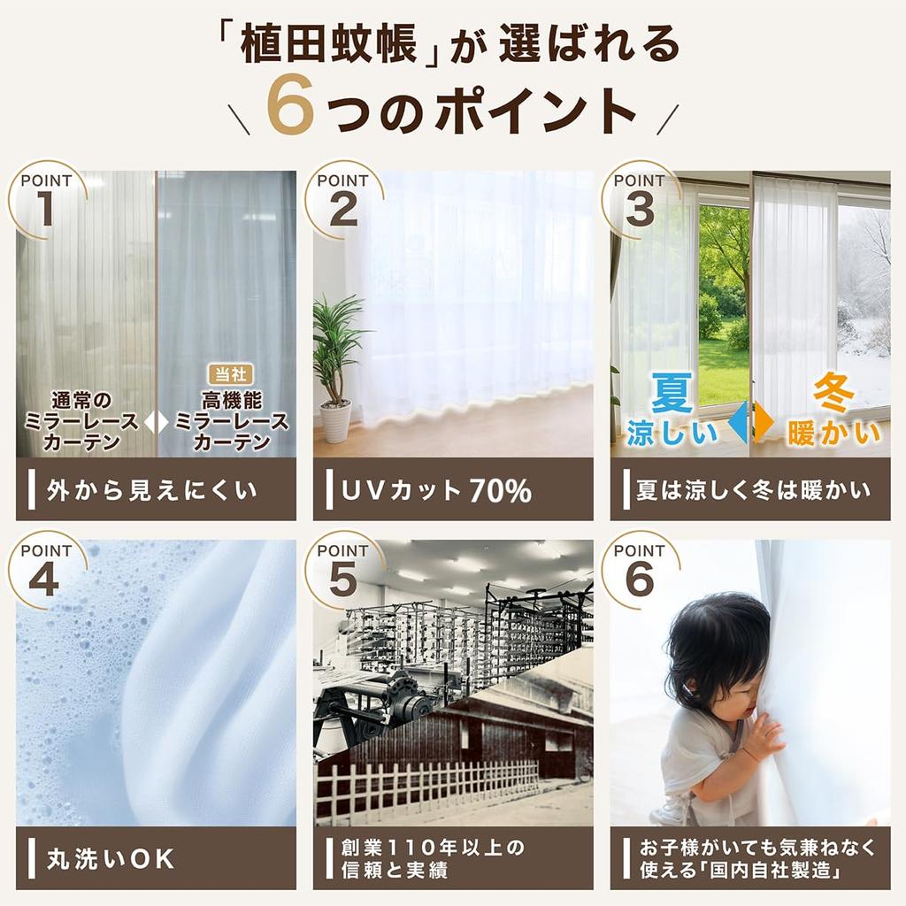 [Made in Japan] Simple & Versatile Mirror Lace Curtain: UV Cut, Heat Shielding, Heat Retention, Energy Saving, Stain Resistant, Washable, High-Functio