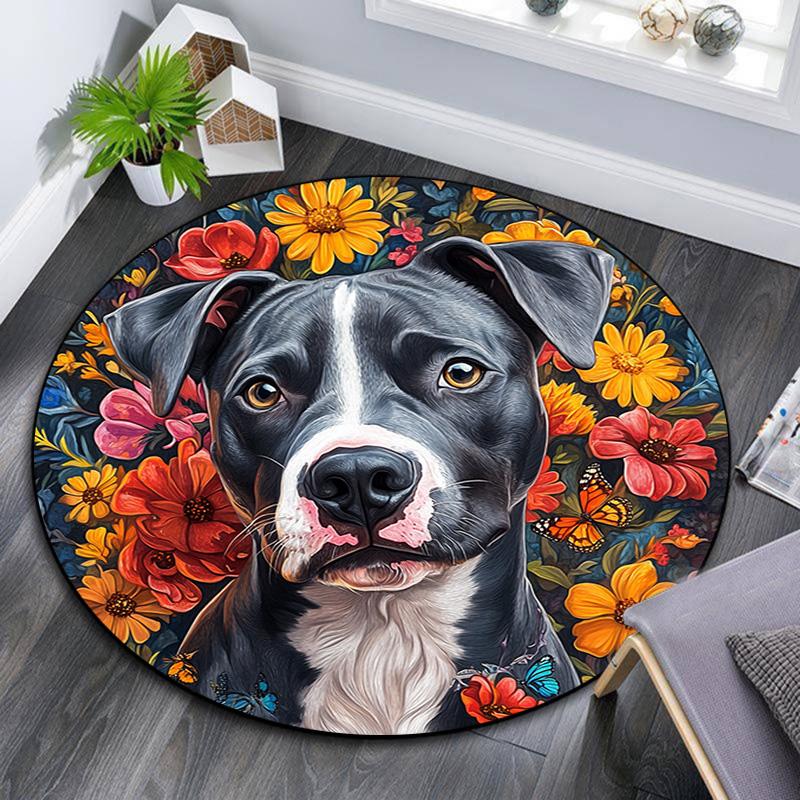Pitbull Round Area Rug,Carpet Rug for Living Room Bedroom Sofa Playroom Decor,Non-slip Floor Mat