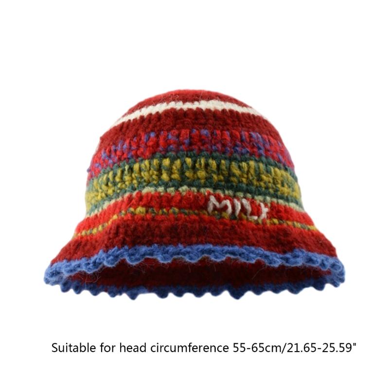 Rainbow Stripe Pattern Crochet Bucket Hat Ladies Commute Camping Fisherman Cap with Stripe Pattern for Girlfriend