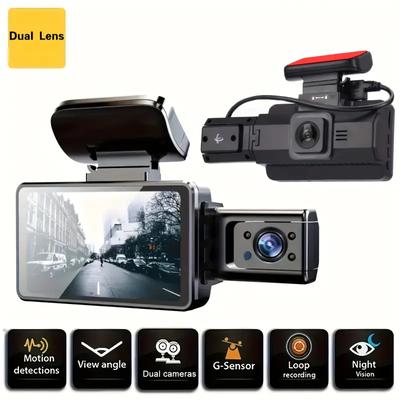 3-Inch HD Dual Lens Dash Cam 1080p Front and Inside Car Camera with Loop Recording, Night Vision, Wide Angle, Push Button Control, and LCD Display