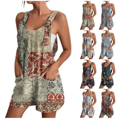 Women's Summer Jumpsuits Short Pants Vintage Printed Fashion Casual One-Piece Pants
