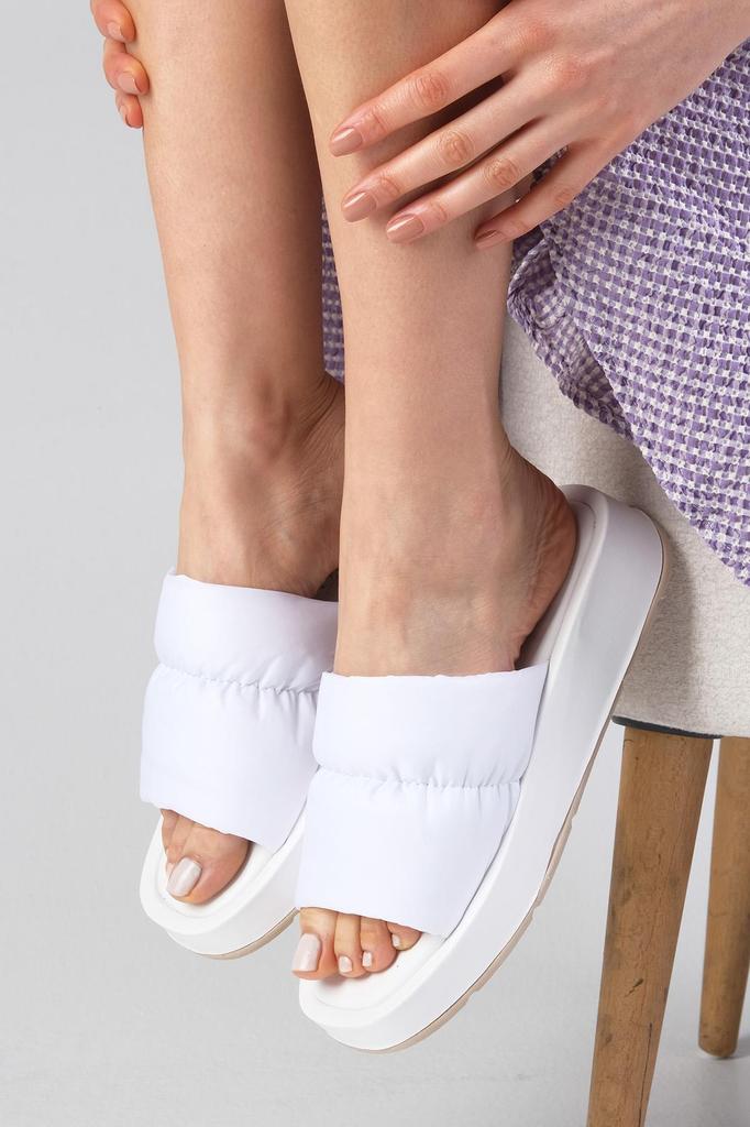 Marina White Color Blunt Toe Drawstring Inflável Banda Chinelos planos femininos