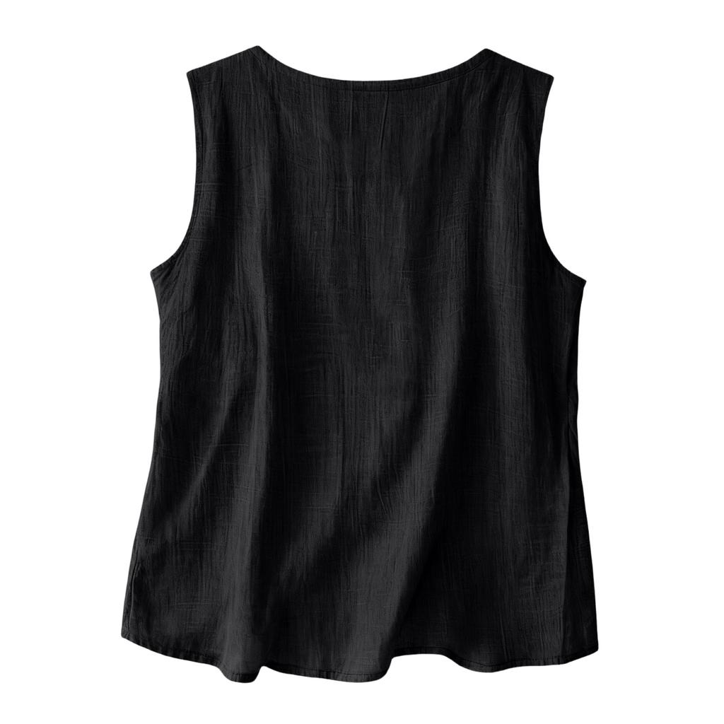 Damen Farbige Baumwoll-Leinen-Camisole Locker Ärmellos Vielseitiges Unterziehoberteil