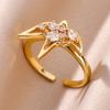 Geometric Zircon Swallow Ring for Women Gold Color Stainless Steel Opening Ring Aesthetic Wedding Christmas Jewelry Gift