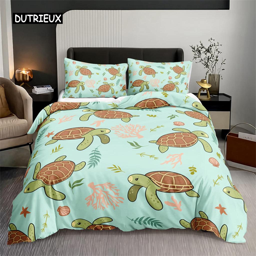 Watercolor Jellyfish Duvet Cover Mermaid Kawaii Sea Turtle Bedding Set Full For Boys Girls Gift Sea Ocean Theme Comforter Cover