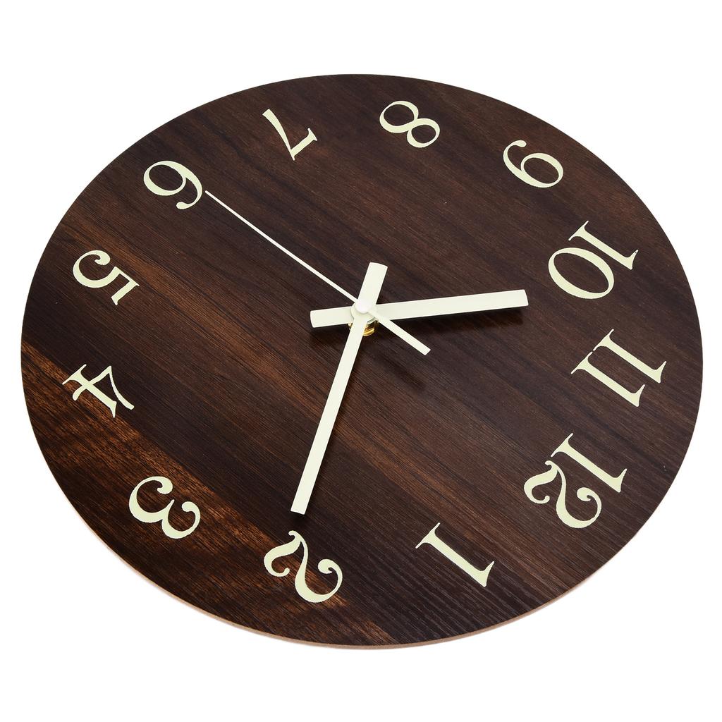 Wood Wall Clock Retro Style Quiet Silent Quartz Movement 3D Luminous Retro Wall Clock for Bedroom