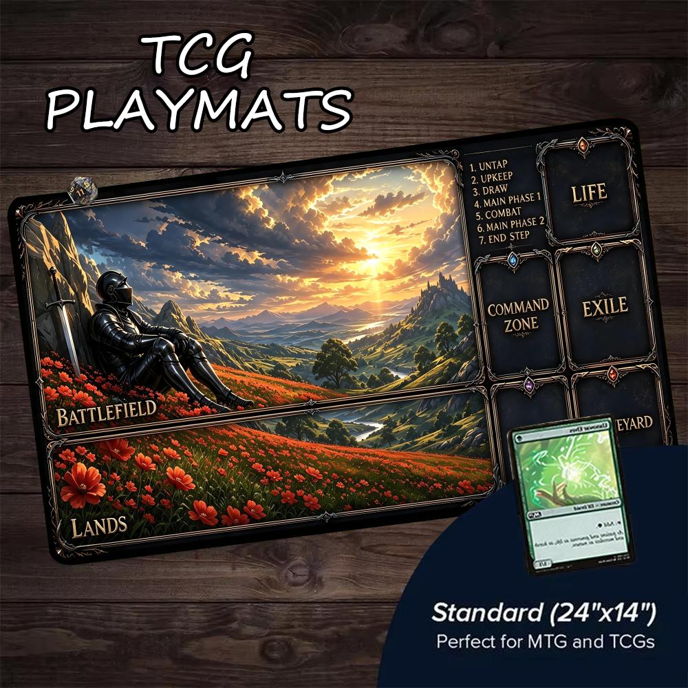 Mittelalterlicher Einsamer Ritter MTG&TCG Tabletop Spielmatte Magic Party Spielmatte Strapazierfähiges Gummi für Spiele 35X60cm Mauspads Büros Schreibtischmatten