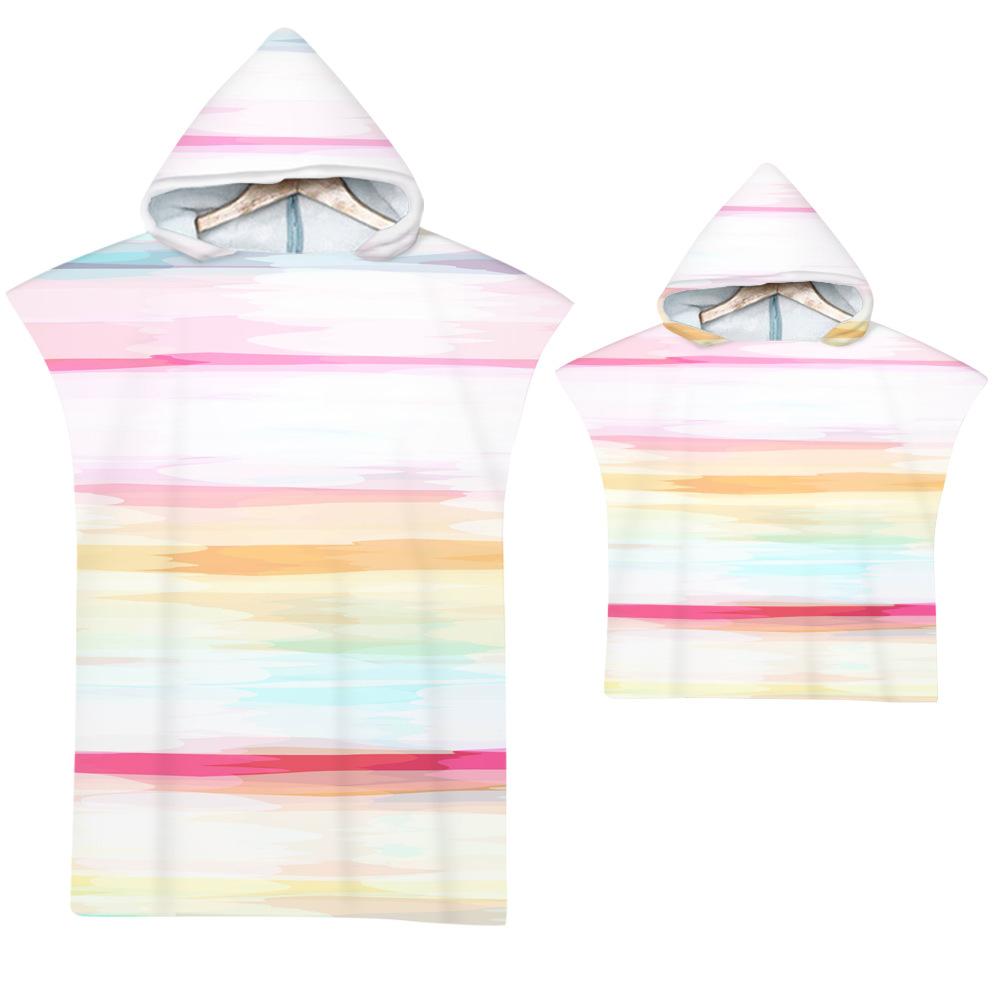 Stripe Hooded Cloak Pink Quick Dry Large Beach Bath Towel Microfiber Wetsuit Adult Child Parent-Child Changing Poncho Bathrobe